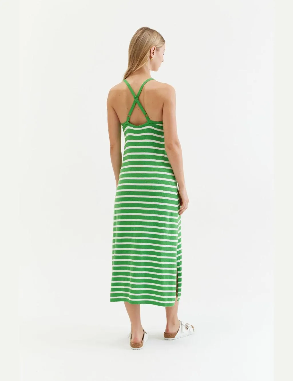 Linen Blend Striped Slip Dress