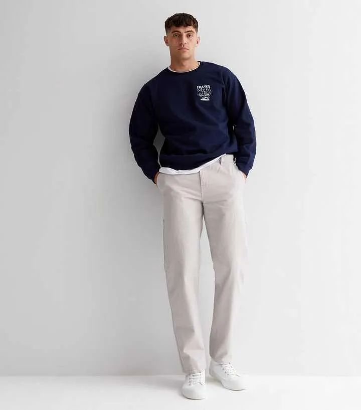 Stone Cotton Utility Pocket Straight Leg Trousers