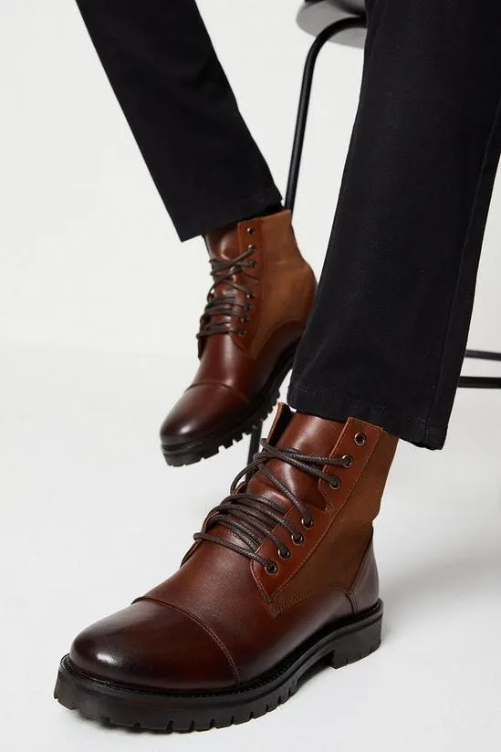 Brighton Mix Material Lace Up Cleated Boots