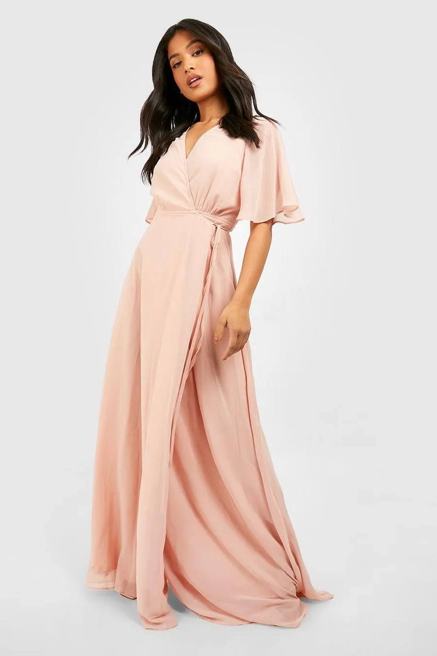 Petite Angel Sleeve Wrap Bridesmaid Dress