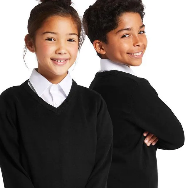 M&S Unisex 2pk Black Pure Cotton School Jumper, 4-13 Years