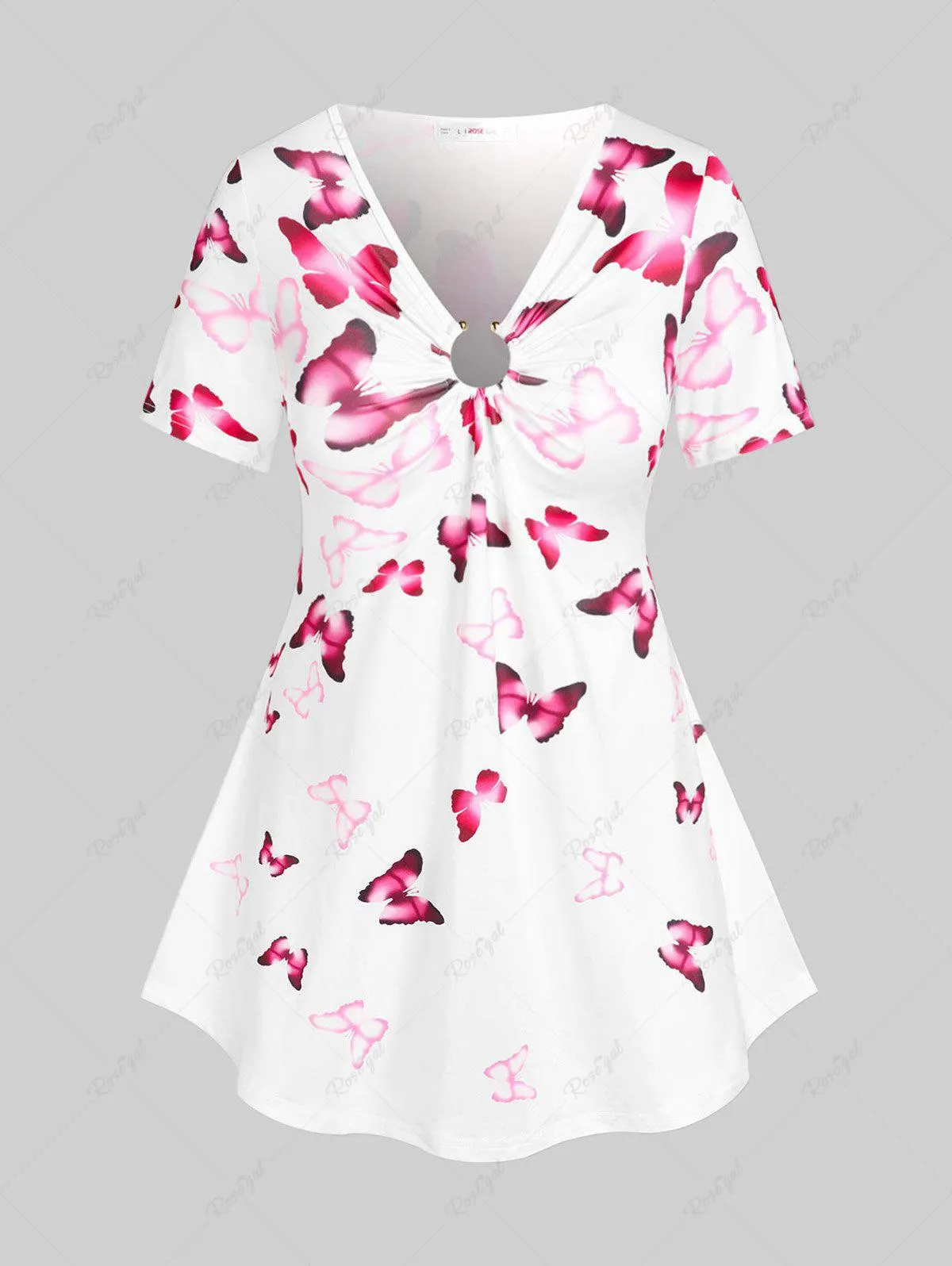 Plus Size & Curve Butterfly Short Sleeve A Line Skirted Tee - 5x