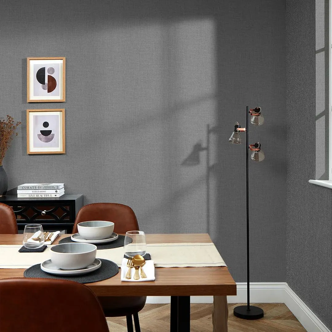 Calico Texture Fabric Effect Wallpaper in Black and Silver