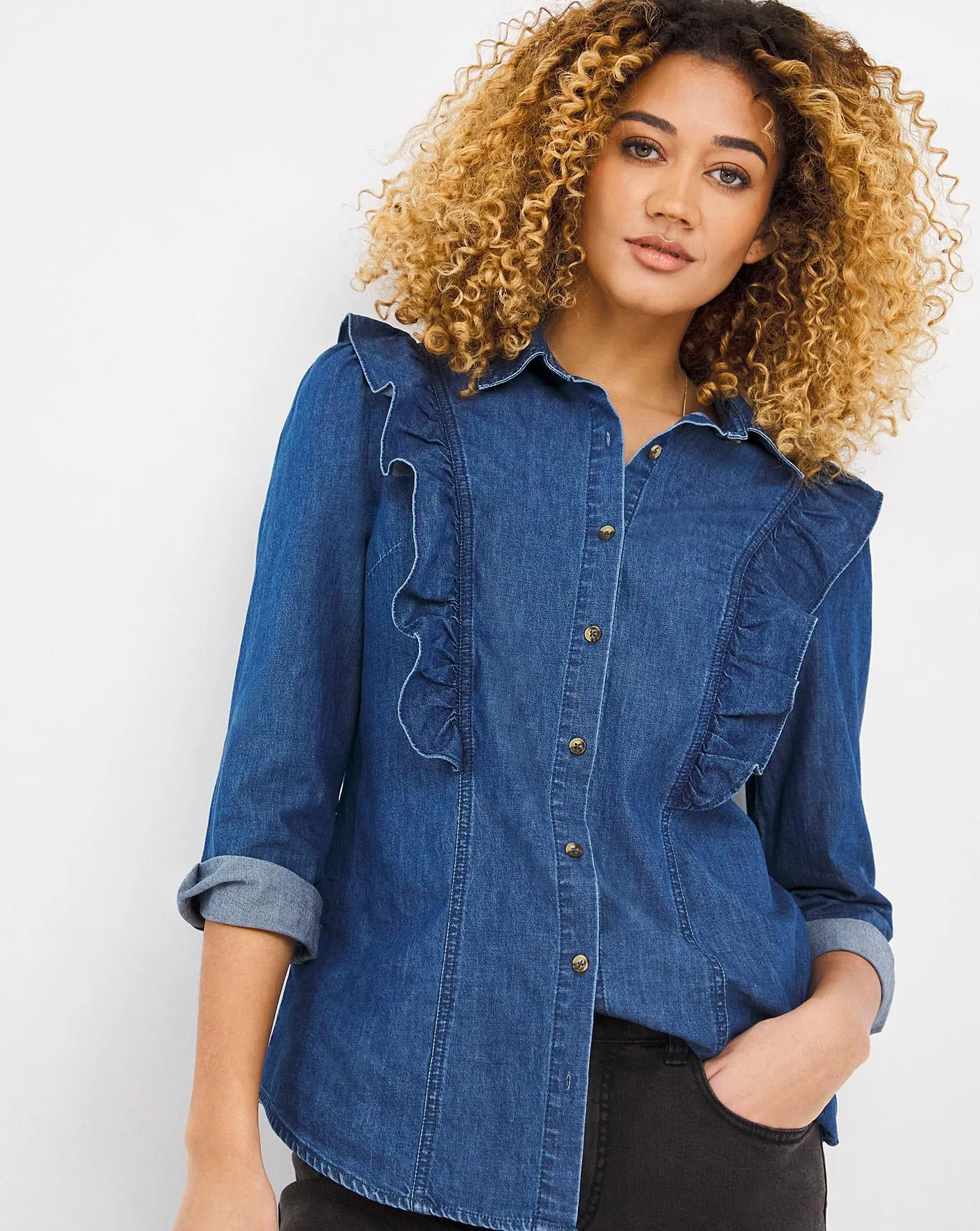 Vintage Blue Frill Detail Denim Shirt