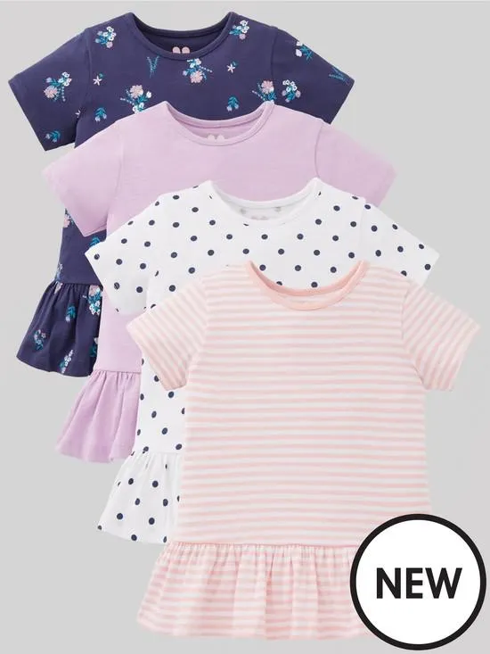 Mini V by Very Girls SS 4 Pack Floral Peplum T-Shirts