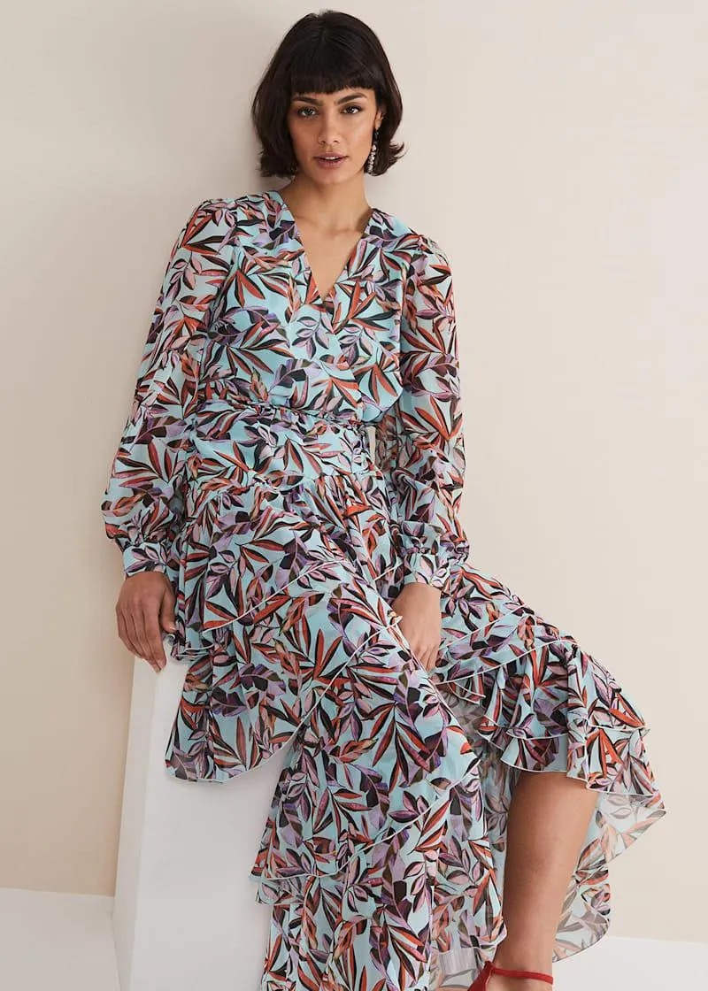 Jada Leaf Print Tiered Maxi Dress