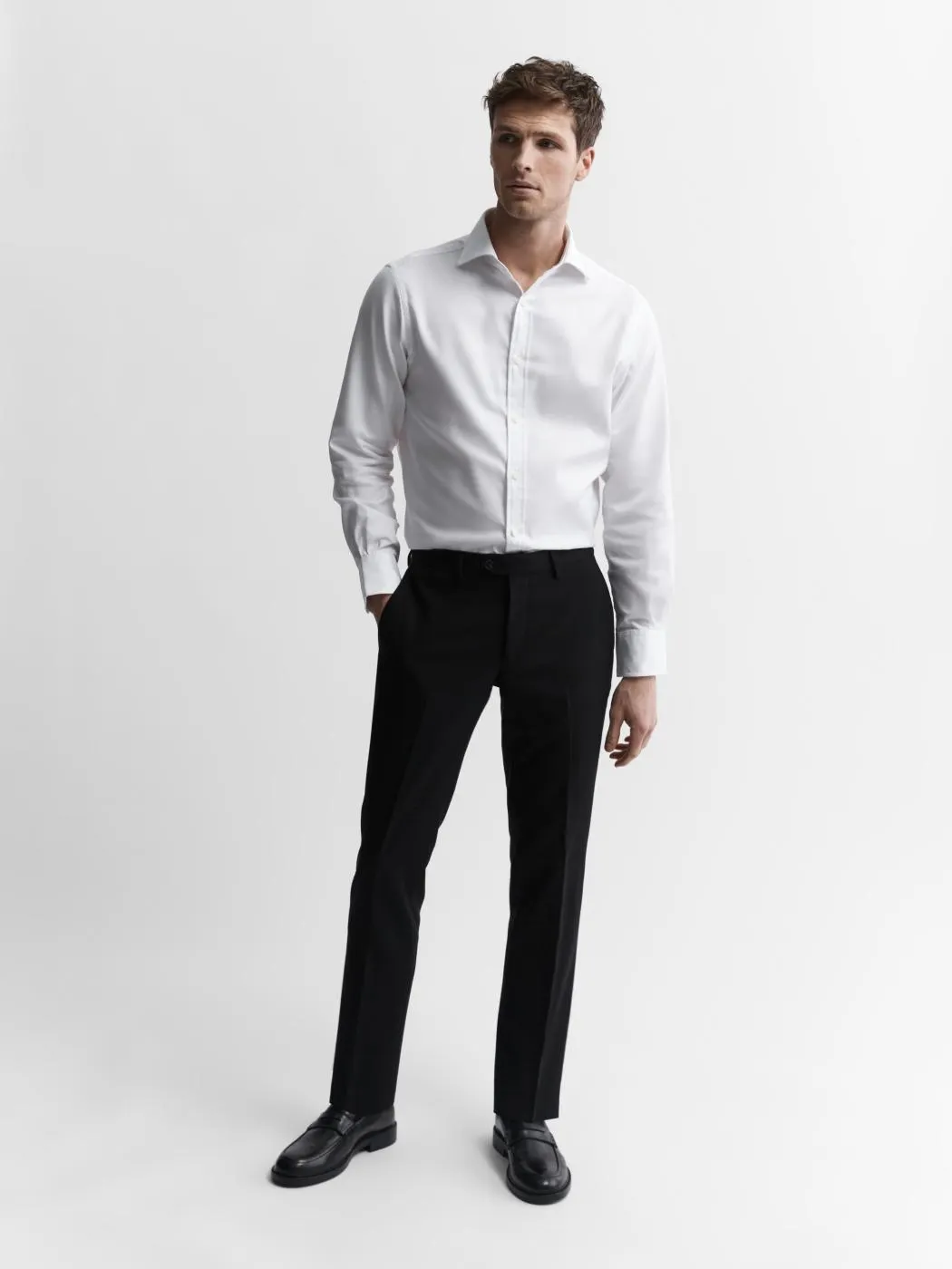 White Twill Regular Fit Button Cuff Shirt