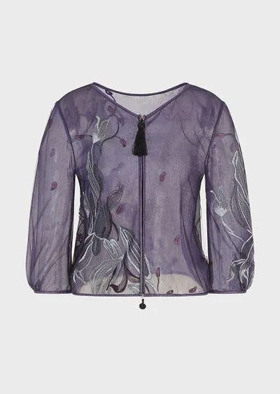 Lurex, silk and viscose zip-up blouse