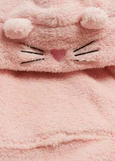 Girls Pink Glitter Cat Snuggle Hoodie (4-13yrs) - Medium/Large