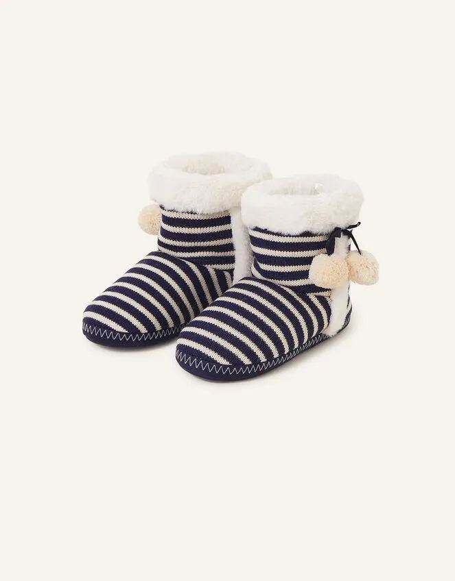 Nautical Stripe Slipper Boots Blue