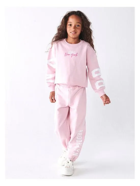 Girls Sweatshirt And Joggers Set - Pink