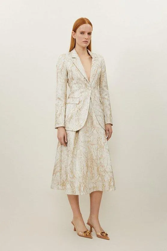 Jacquard Tailored Midi Full Skirt