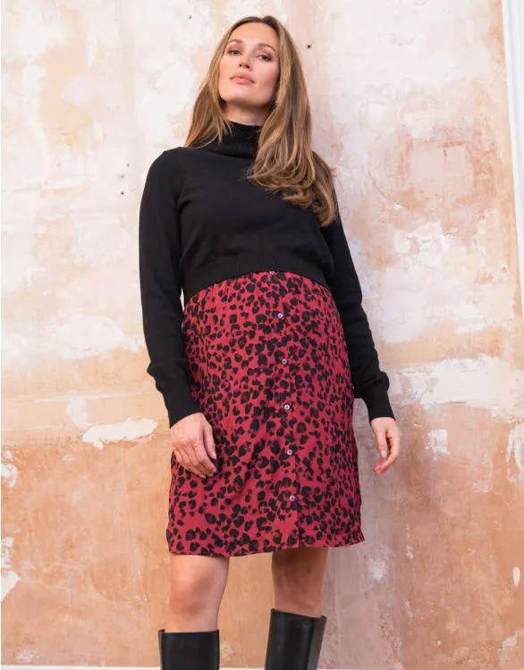 Printed Maternity & Nursing Dress with Cotton Blend Top