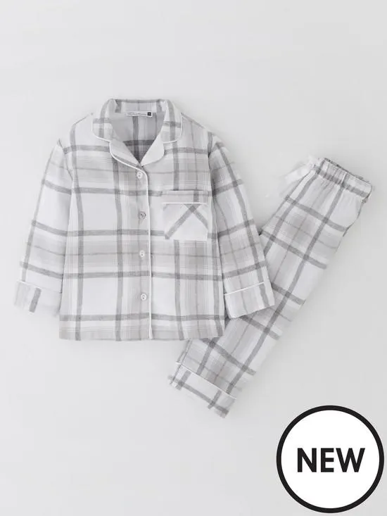 Kids Family Woven Check Revere PJ Set - Grey Check