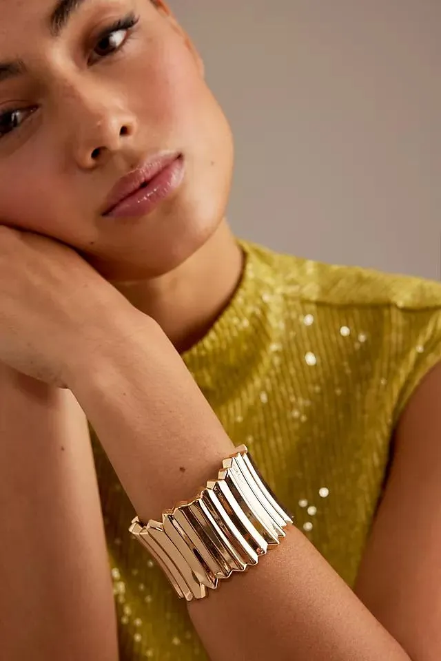 Gold-Plated Ridged Cuff Bracelet