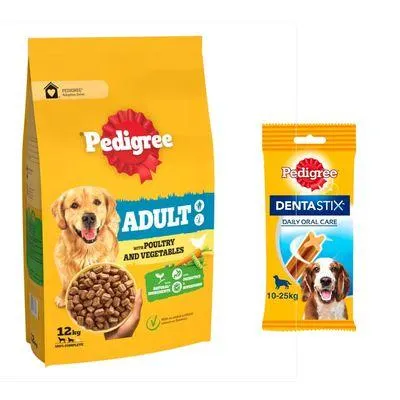 12kg Pedigree Dry Dog Food + Daily Oral Care Dog Treats - Special Bundle! *