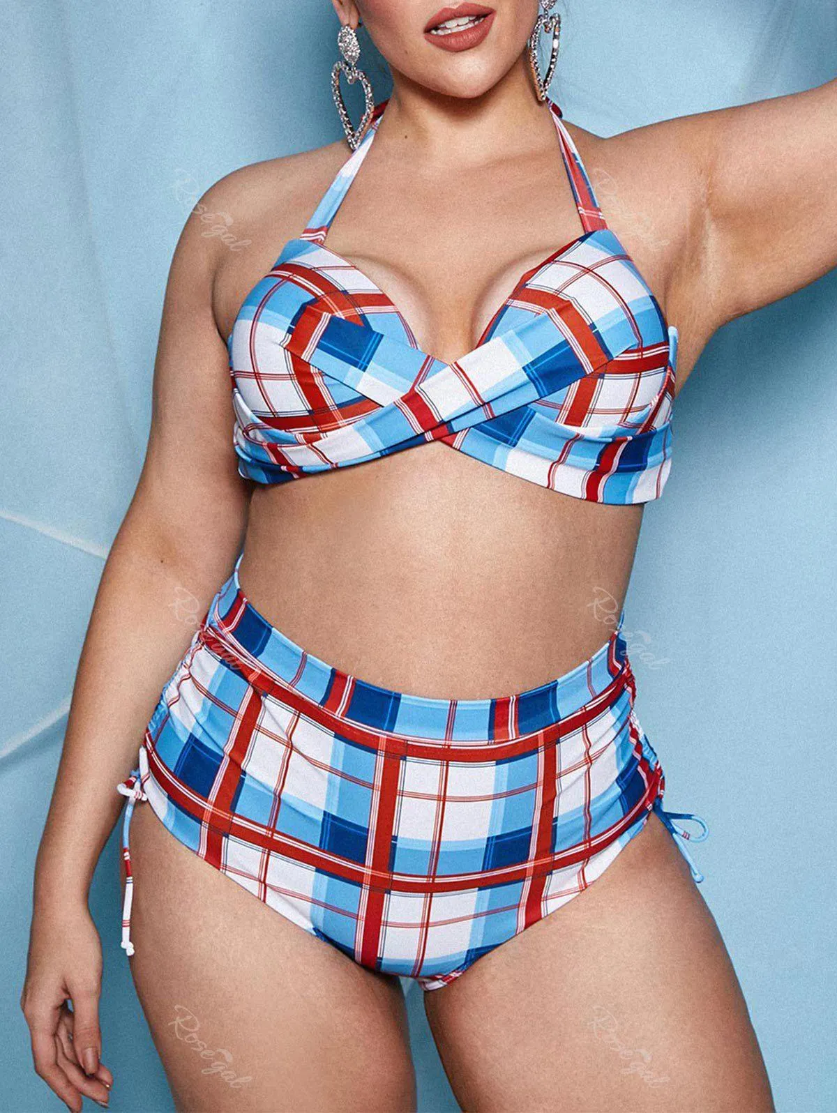 Plus Size 1950s Underwire Cinched Plaid Bikini Swimwear - 5x