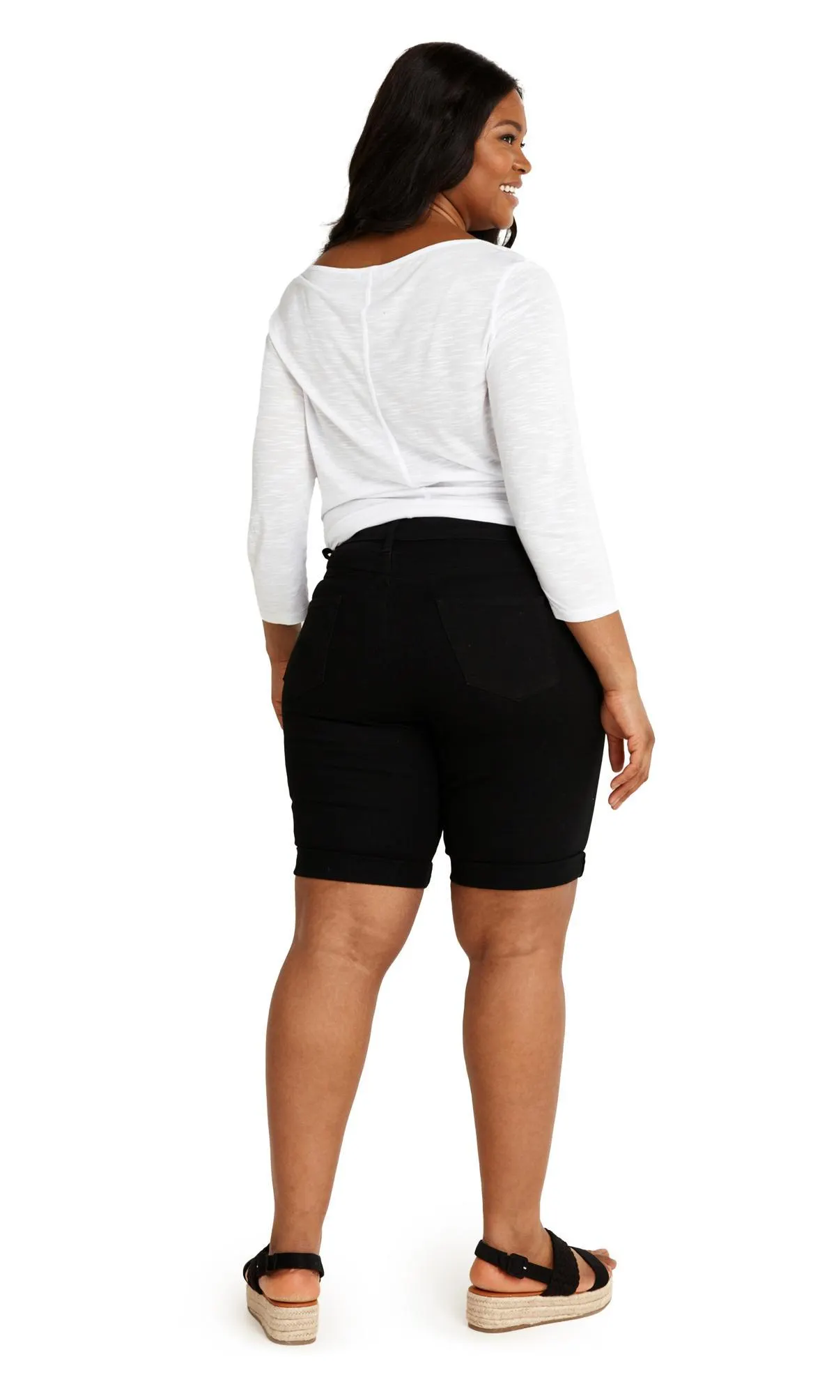 Evans Black Knee Length Stretch Shorts