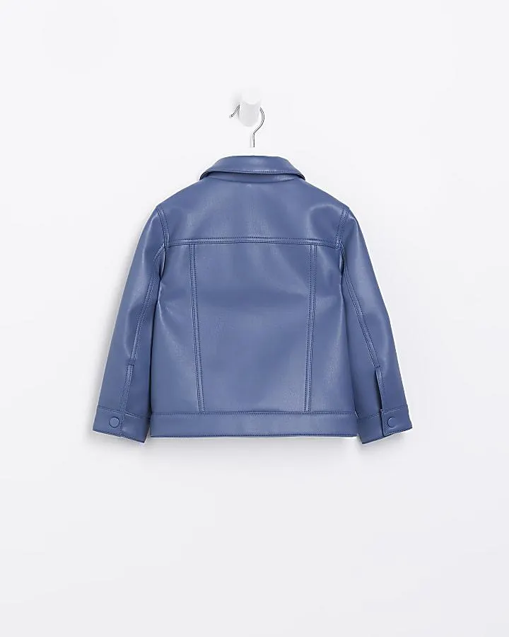 Mini boys blue faux leather biker jacket