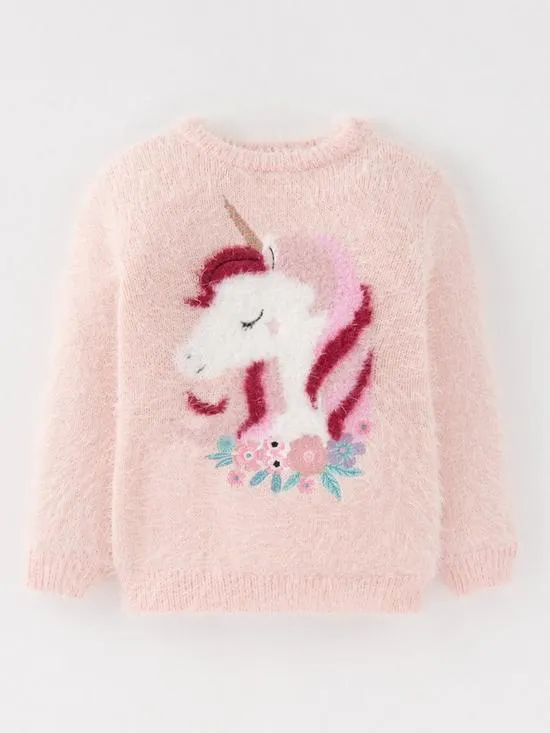 Girls Unicorn Knitted Jumper - Pink