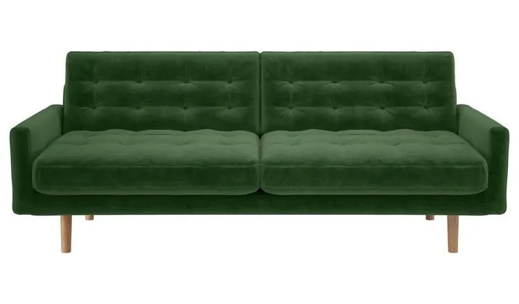 Habitat Fenner Velvet 3 Seater Sofa - Moss Green