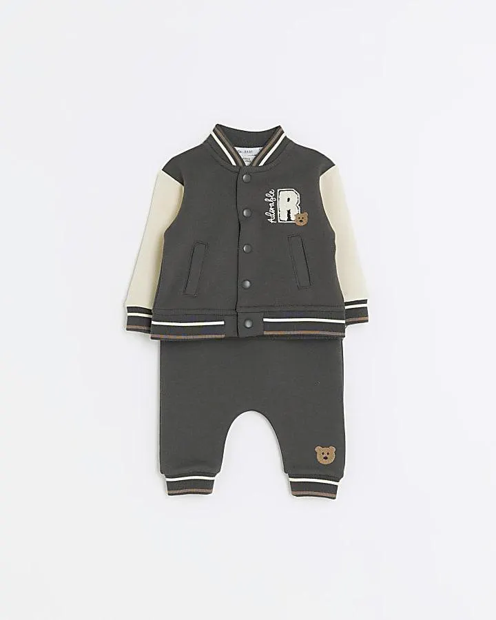 Baby boys grey varsity jacket and joggers set