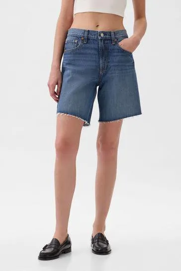 Medium Wash Denim Loose Longline Shorts