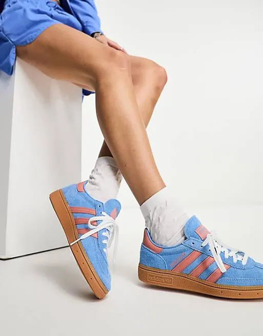adidas Originals Handball Spezial gum sole trainers in blue and peach