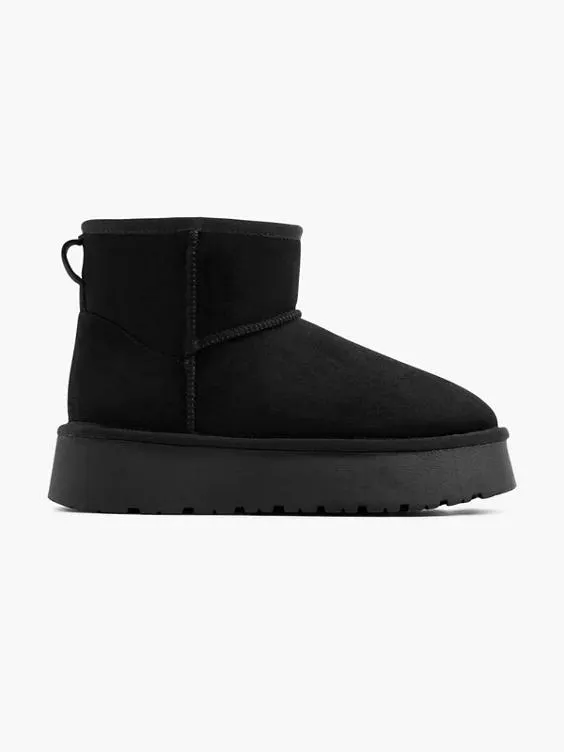 Black Platform Warm Lined Ankle Boot