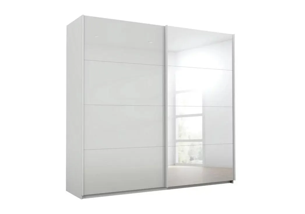 Lima 226cm 2 Door Sliding Wardrobe with 1 Glass Door and 1 Mirror Door 210cm Tall