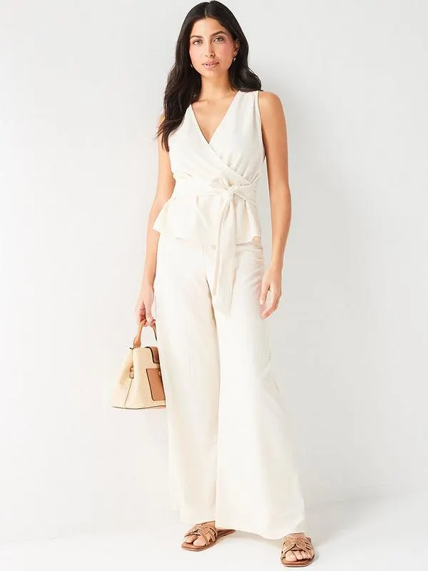 Crinkle Tie Front Top - Cream