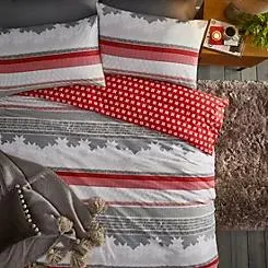 Kaleidoscope Scandi Snowflake Red Duvet Cover and Standard Pillowcase Set