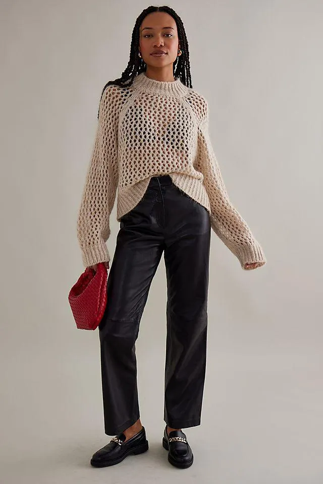 Connie High-Rise Straight-Leg Leather Trousers