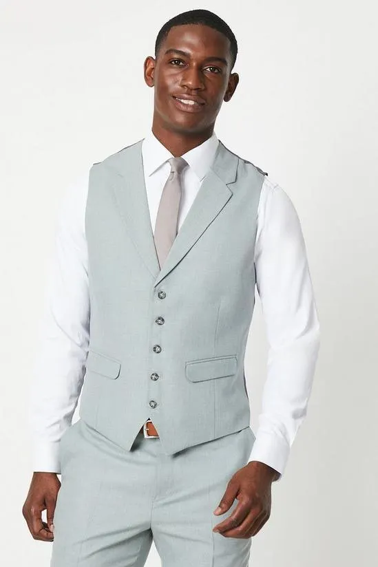 Light Turquoise Twill Weave Suit Waistcoat