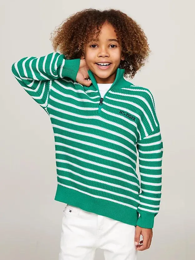 Breton Stripe Half-Zip Funnel Neck Jumper