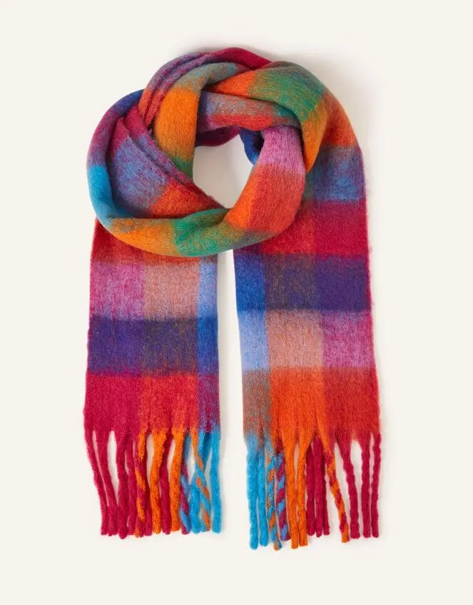 Bright Check Super Fluffy Blanket Scarf