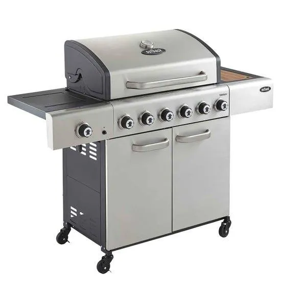 Outback Meteor 6-Burner Hybrid Gas & Charcoal BBQ with Multi-Cook Plate System - Stainless Steel