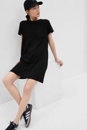 Crew Neck Short Sleeve Pocket T-Shirt Dress