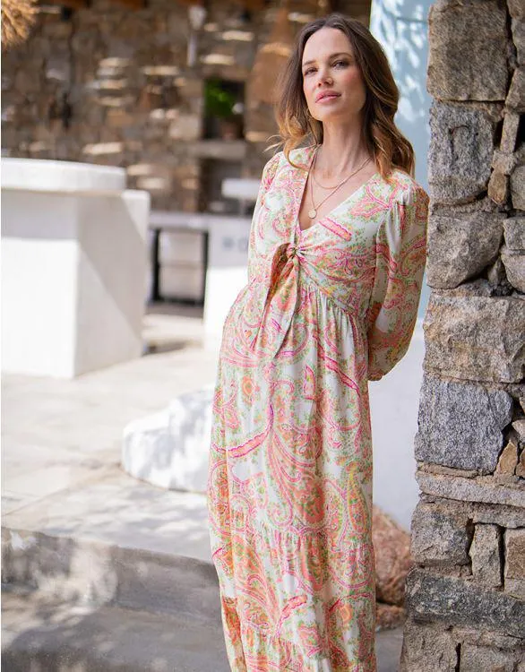 Paisley Tie Front Maternity & Nursing Dress