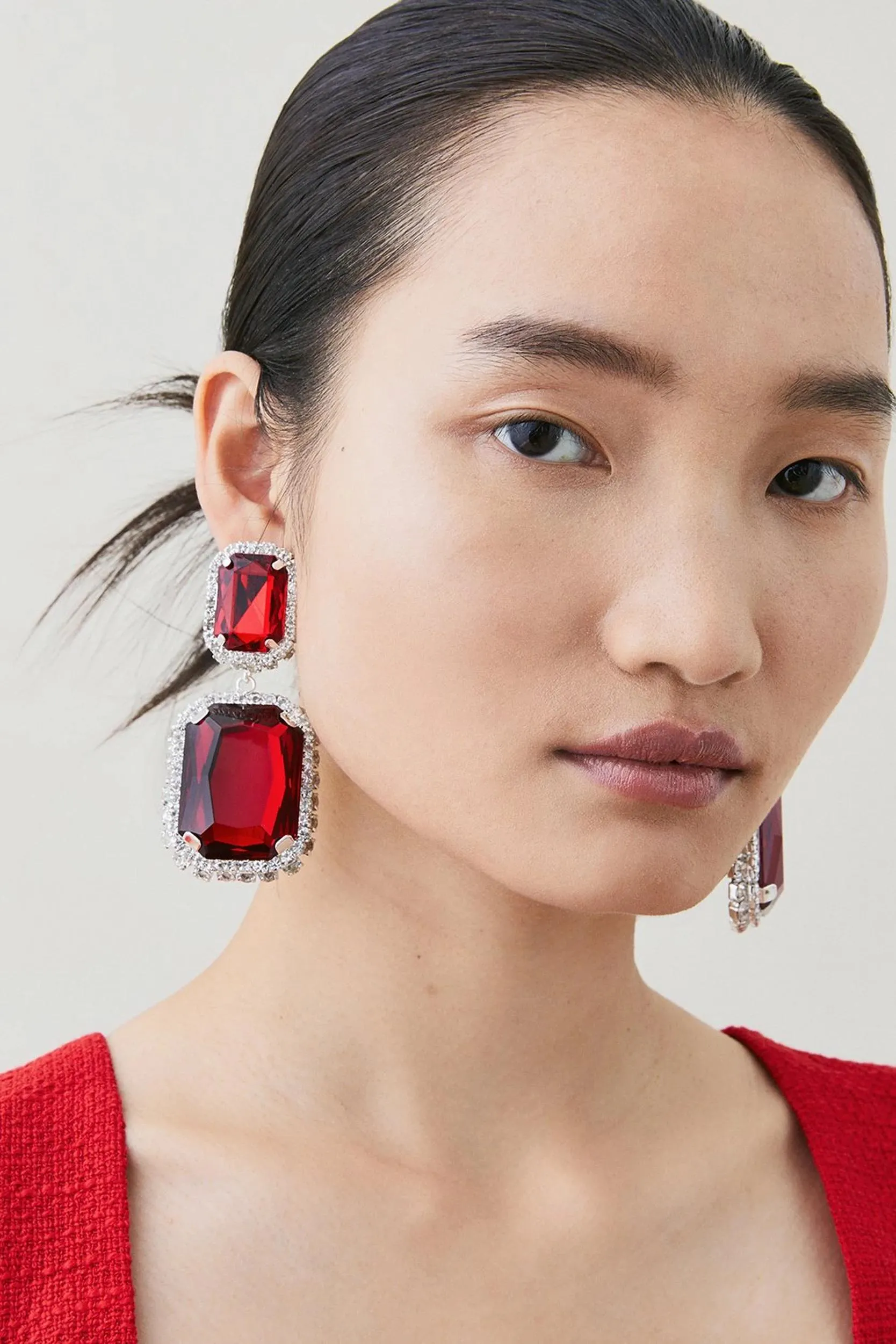 Statement Diamante Framed Drop Earrings