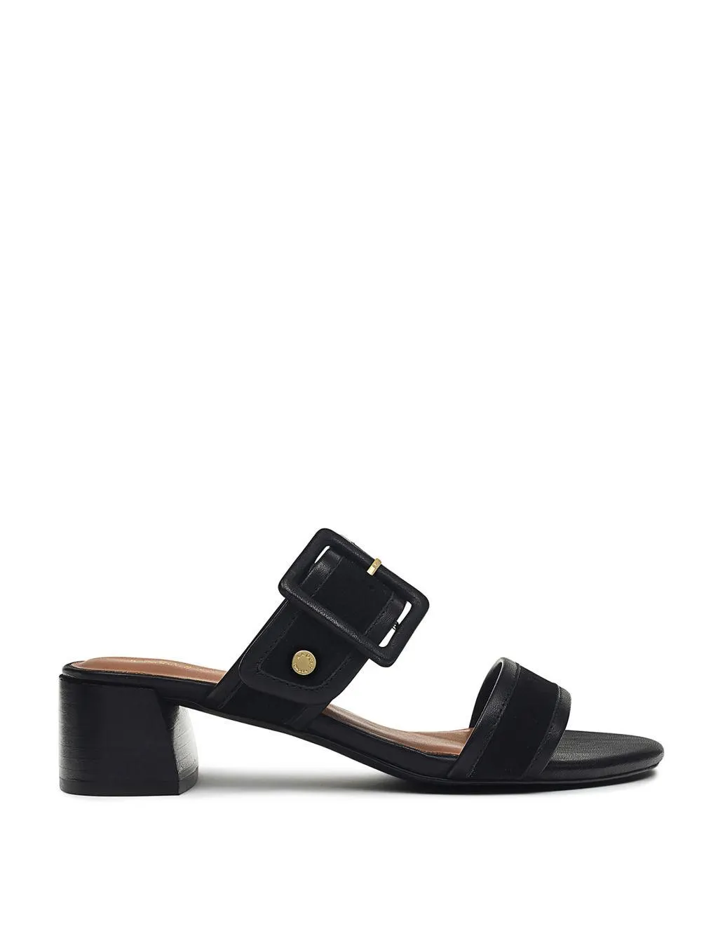 Suede Buckle Block Heel Mules
