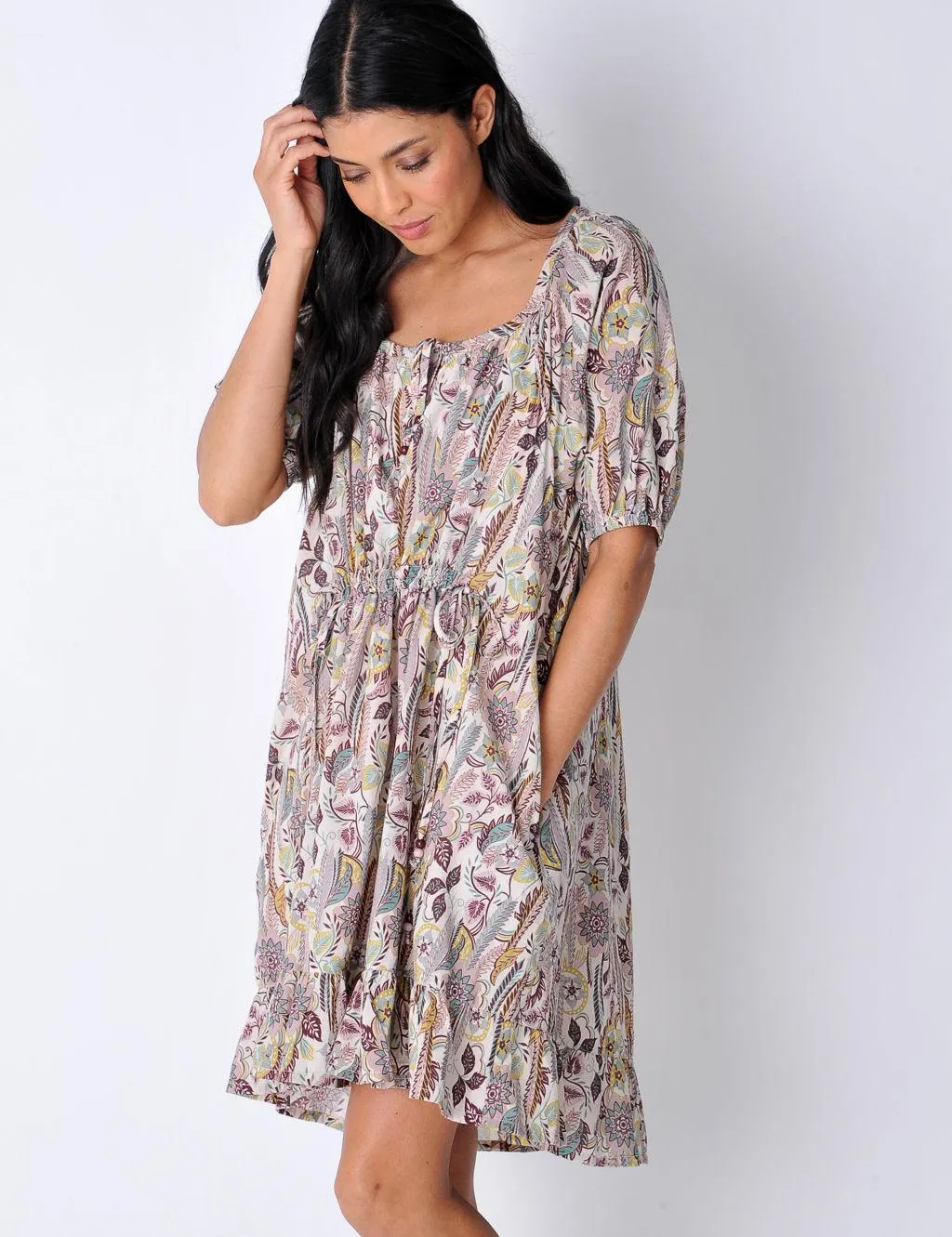 Pure Cotton Printed Mini Swing Dress