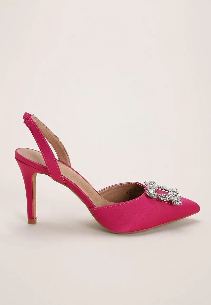 Womens Pink Satin Embellished Court Shoe