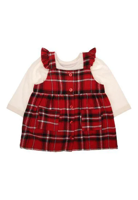 Baby Girl Red Check Flannel Pinafore and T-Shirts Set