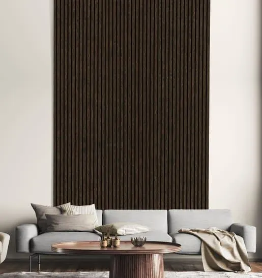 Acoustic Slat Wall Smoked Oak Veneer Wood Panel - 19 x 573 x 1200mm