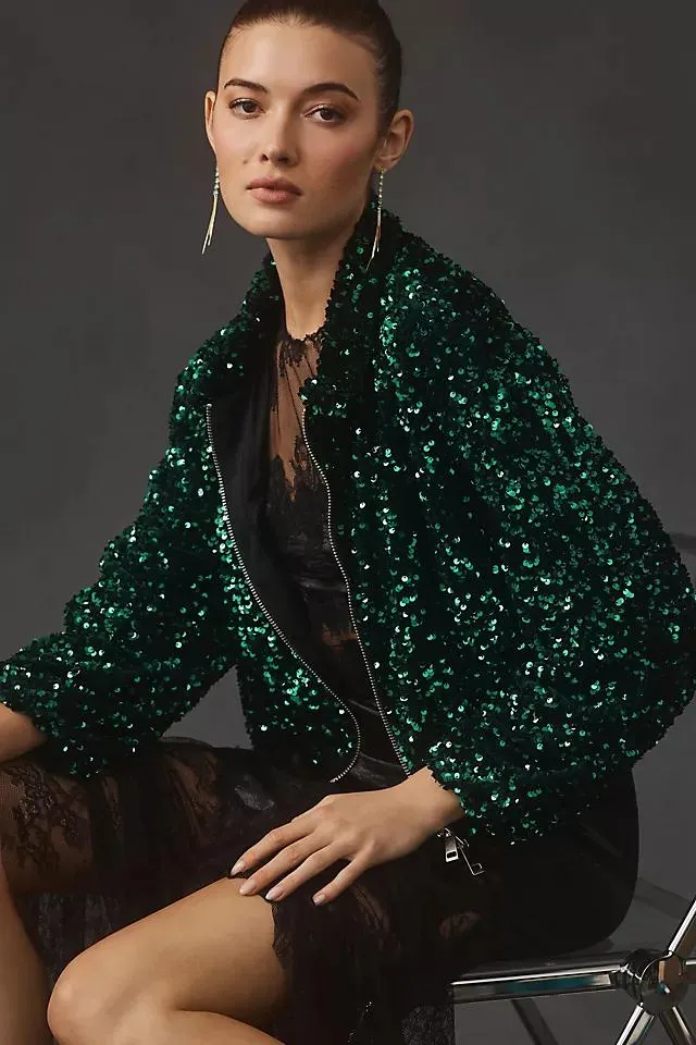 Maeve Sequin Bomber Jacket