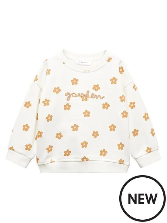 Younger Girls Floral Garden Sweat Top - Light Cream