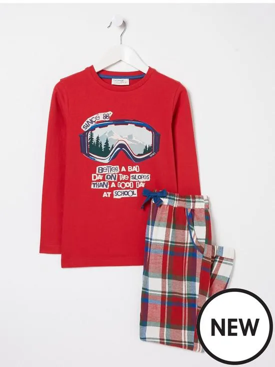 Boys Family Check Pyjama Set - Red
