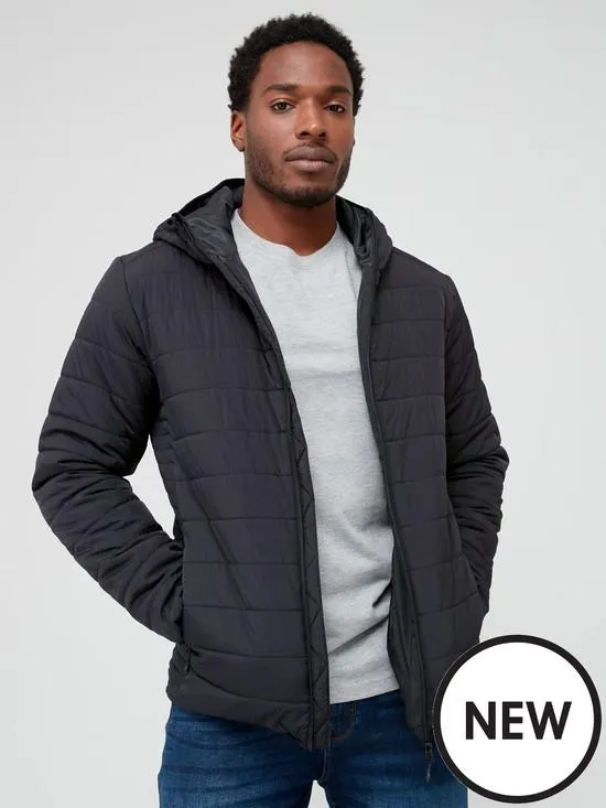 Crinkle Nylon Lightweight Padded Jacket - Black