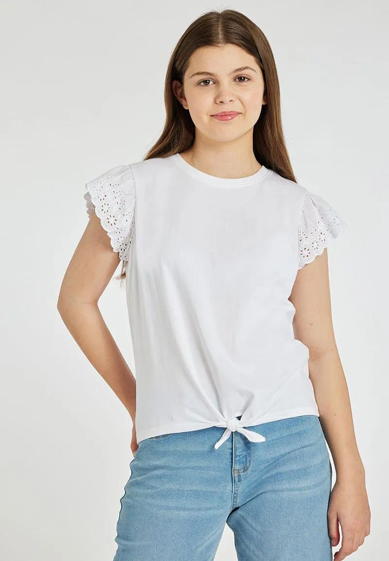 Older Girls White Knotted Front T-Shirt